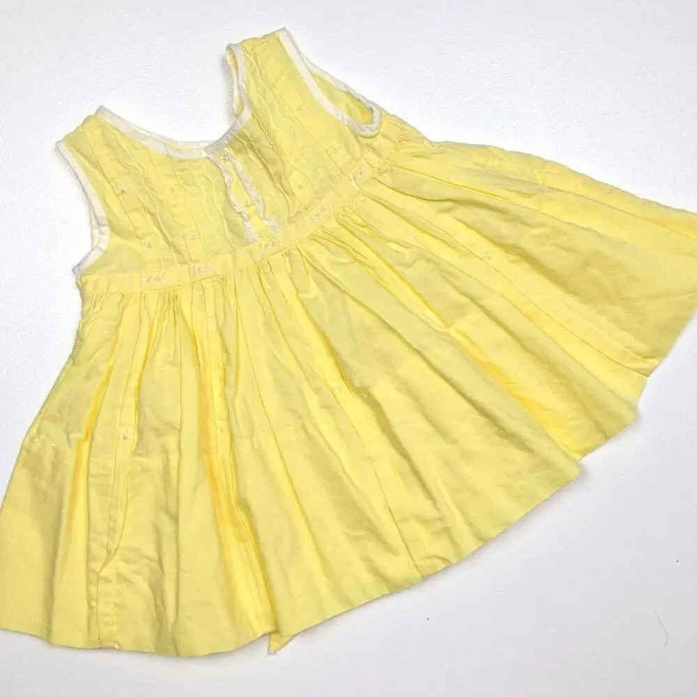 Vintage Handmade Dress Baby Girls Size 6-9m Yellow Embroidered Sundress